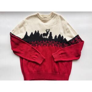 Women's Dockers Red and Cream Cotton Crewneck Festive Sweater Size Large